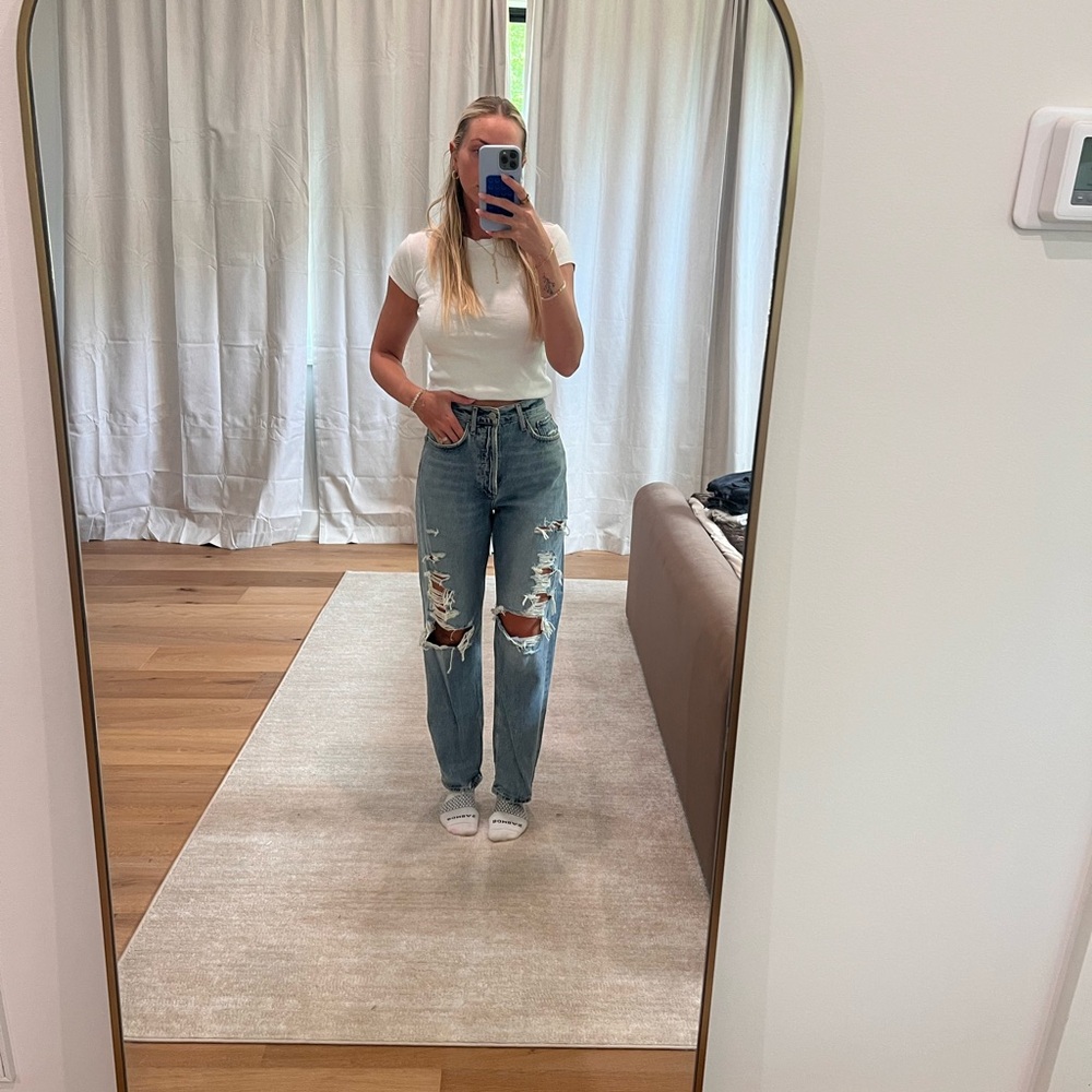 Agolde Light Blue Distressed Boyfriend Jeans